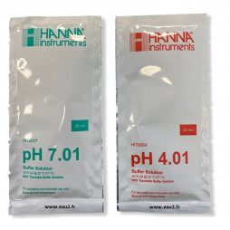 Etalonnage sonde pH avec kit 2 solutions pH7, pH4 liquide en sachet 20ml Hanna HI70007-HI70004