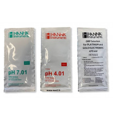 Kit 3 solutions liquide Hanna 20 ml étalon pH7, pH4, Redox 470mV Sachet