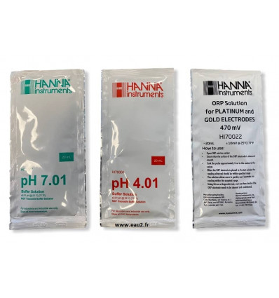 Kit solution tampon ph4, ph, redox 470mv Eau2