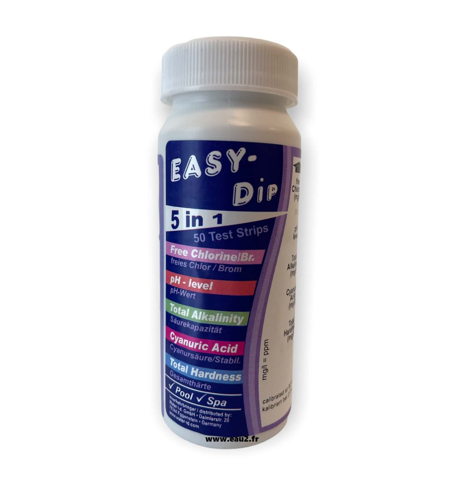 Bandelettes Test 5 en 1 EASY-DIP pour piscine chlore (brome), pH, TAC,  stabilisant, TH