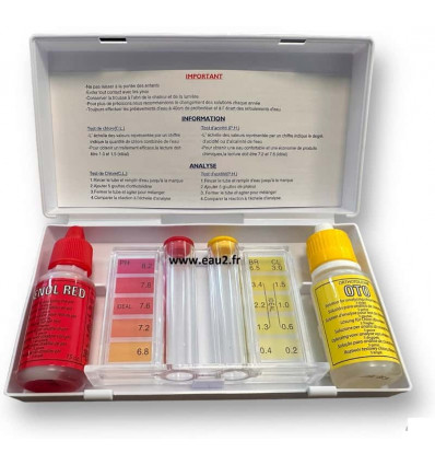 Trousse d'analyse Chlore/brome pH avec réactifs liquide piscine