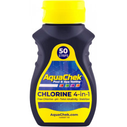 Aquachek Jaune Chlorine 4 en 1 Chlore, pH, Alcalinité, Stabilisant 50 languettes piscine et Spa Aquachek