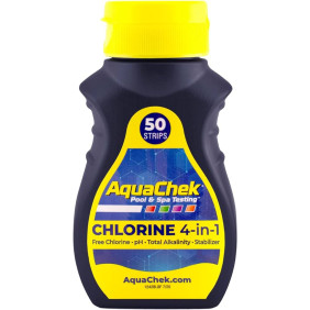 Aquachek Jaune Chlorine 4 en 1 Chlore, pH, Alcalinité, Stabilisant 50 languettes piscine et Spa Aquachek