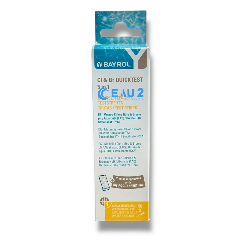 Bandelettes Quicktest 5 en 1 Cl/Br/pH/TAC/TH/CYA Bayrol 288029