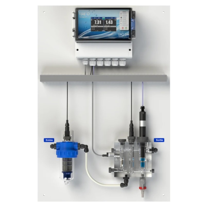 TEREO Touch XL mesure Chlore libre, pH, Température monté sur panneau Syclope TEX3451