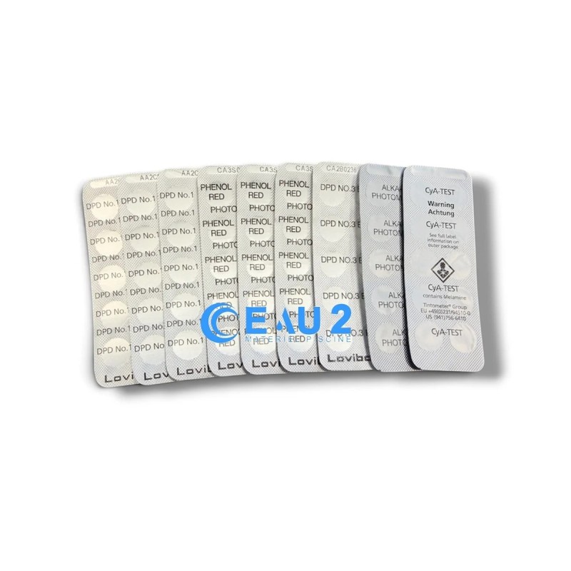 Lovibond Photomètre Pack pastilles DPD1, DPD3, pH, CYA, TAC pour Scuba II, Scuba 3S, Pooltester Bayrol