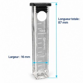 Cuvette carrée en verre pour comparateur et photomètre Lovibond 354243 dimensions