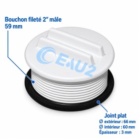 Dimensions Bouchon avec joint 2" mâle pour skimmer Prestige 17.5L Astralpool 4402010503