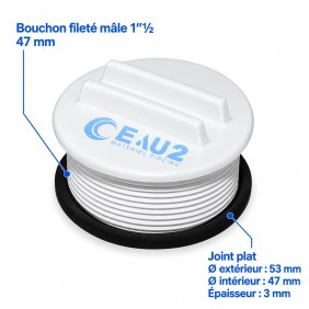 Dimensions Bouchon avec joint 1"1/2 mâle pour skimmer 15L Astralpool 4402020102