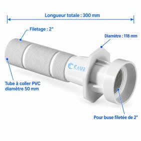 Dimensions Traversée de paroi en ABS pour piscine liner et préfabriquée Astralpool 42011-15664