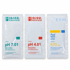 kit 3 solutions pH7, pH4, Redox 470 mv liquide en sachet 20ml Hanna HI70007-HI70004-HI70022